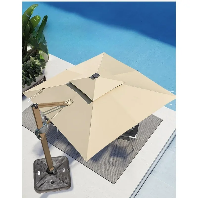 courtyard sun umbrella Roman umbrella Square large umbrella, villa gold [single rod] with original water tank 3 meters