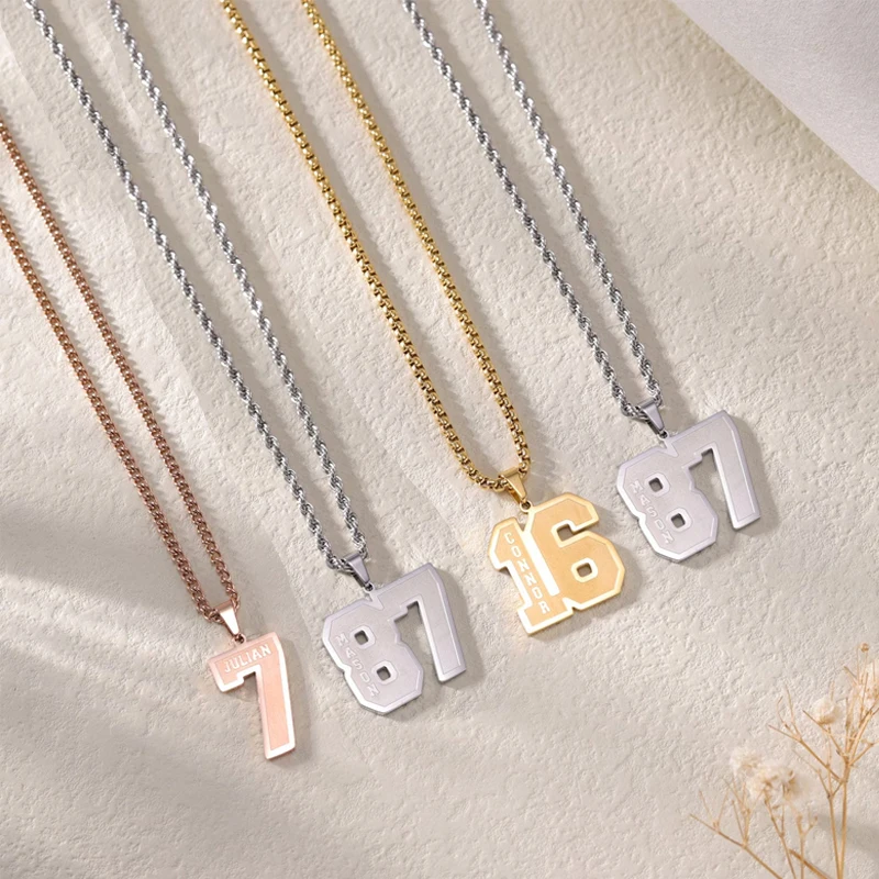 

Custom Engraved Sport Number Name Necklace for Men Women Couples Stainless Steel Personalized Sports Team Necklace Jewelry Gift