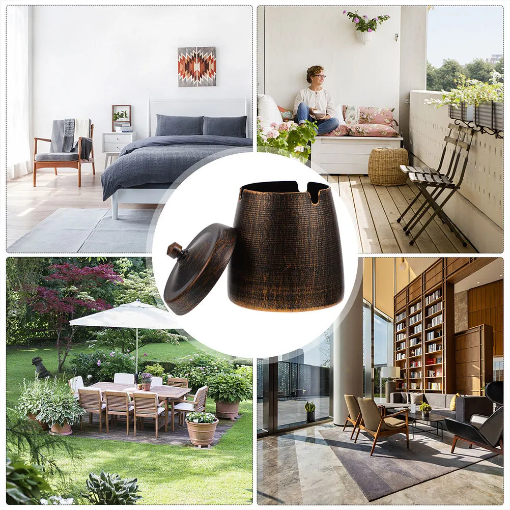 Держатель для сигарет в стиле ретро, простой контейнер для пепельницы с крышкой, для внутреннего использования с настольным орнаментом, ветрозащитный домашний