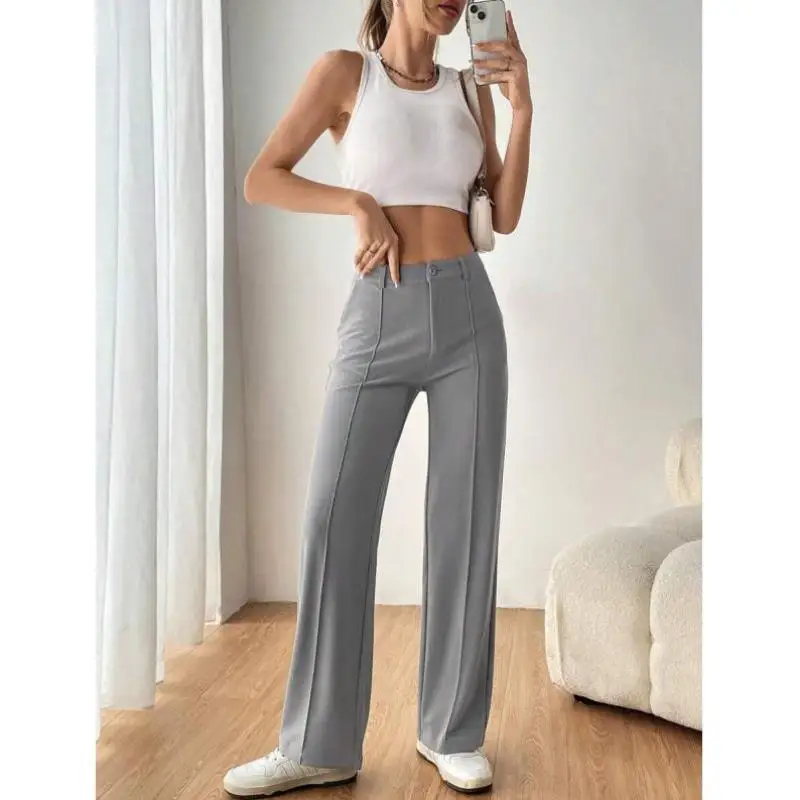 Dames pure kleur broek met rechte pijpen, casual sportkleding, zeven Sve-lengte, herfstseizoen Faion dameskleding