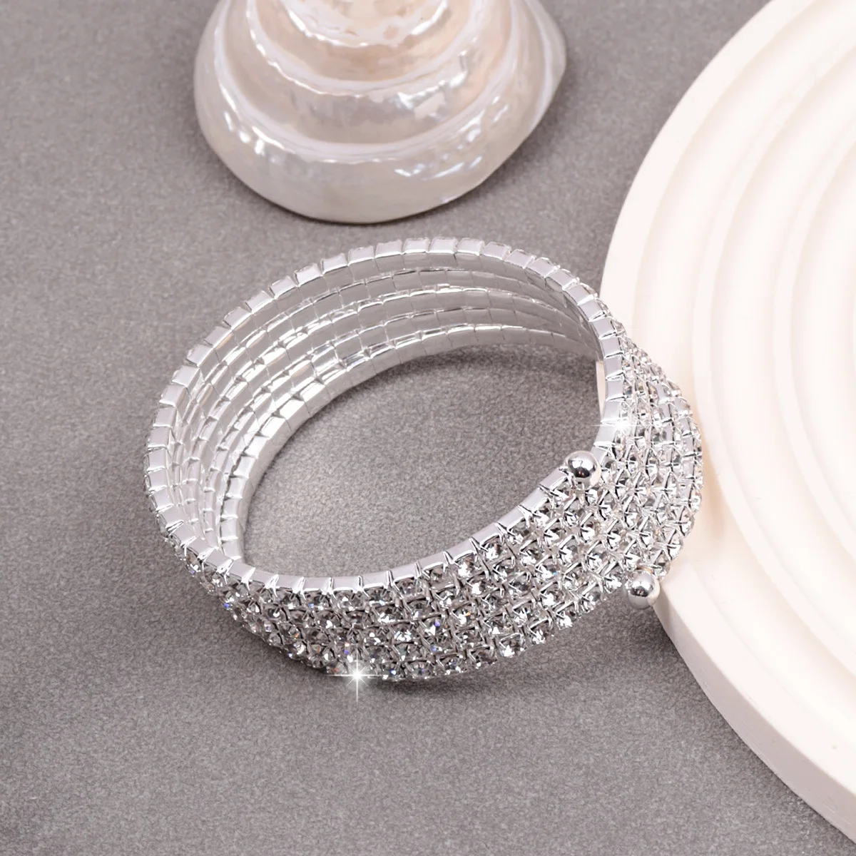 Wearing Five-row Rhinestone Korean-style Bracelet Accessory Fashionable Bride's Bangles Elastic Jewelry for Women 2026 Wedding