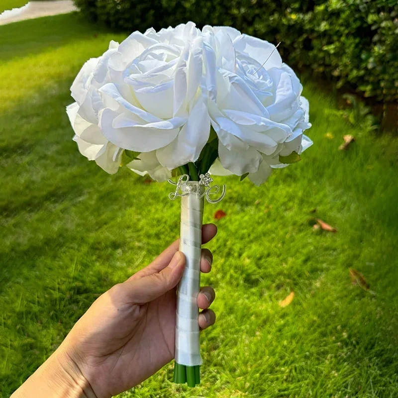 1pc White Rose Hydrangea Bridal Bouquet Bridesmaid Wedding Photography Props, Wedding Church Valentine's Day Confession Bouquet