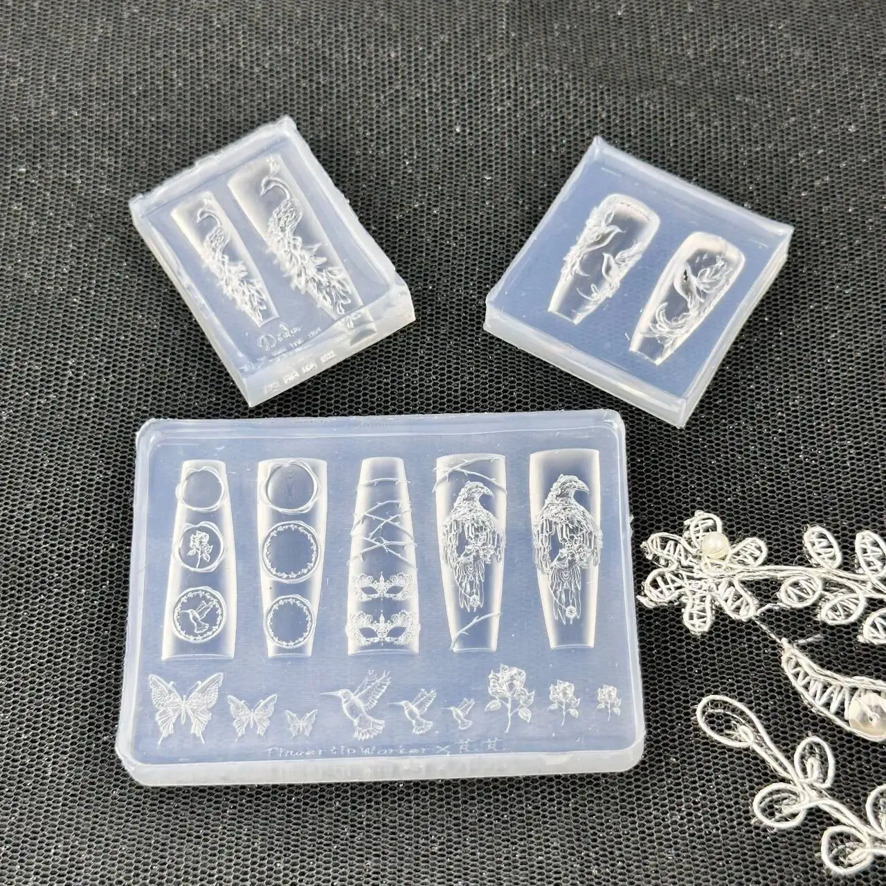 Crème Punk lapin ruban moule faucon paon amour oiseaux 3D acrylique moule Nail Art décorations ongles bricolage Silicone ongles moule