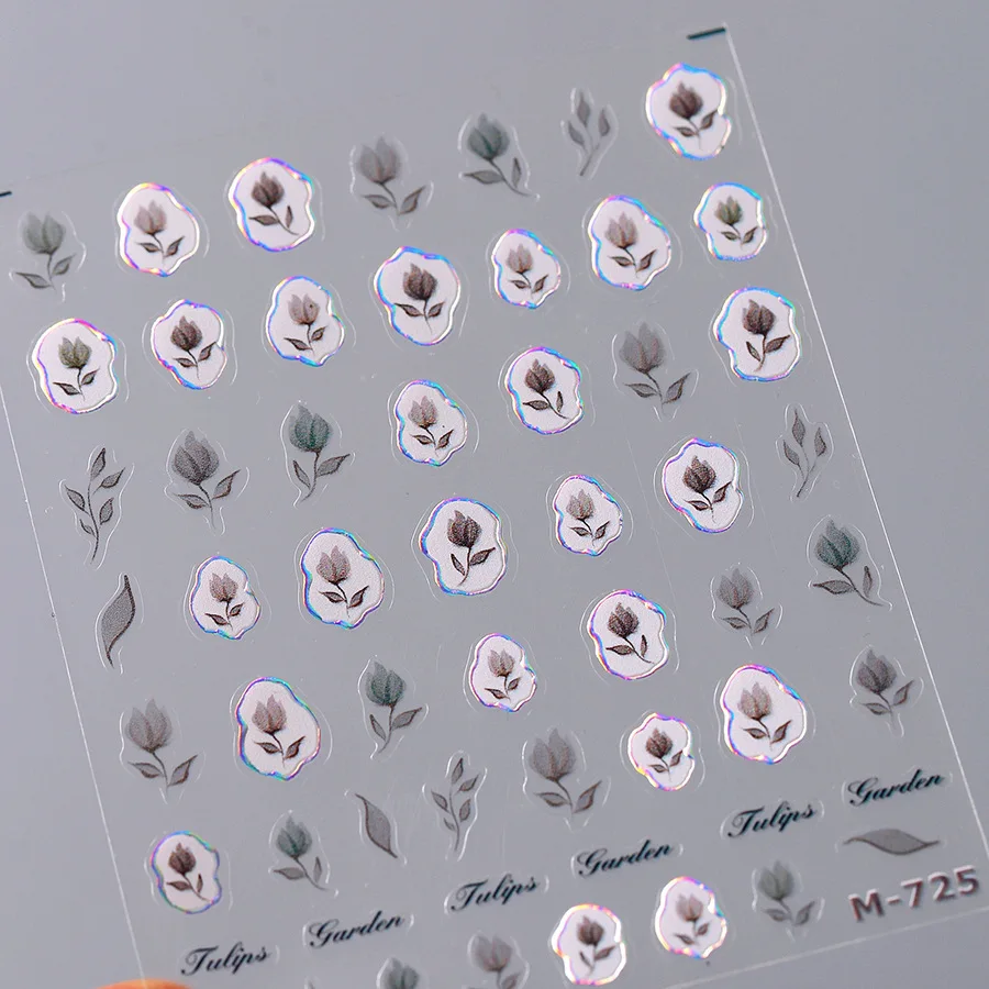 Adesivo floreale colorato per nail art Motivi da giardino estivo Petali di fiori succosi Motivi botanici dimensionali Decalcomania adesiva per manicure