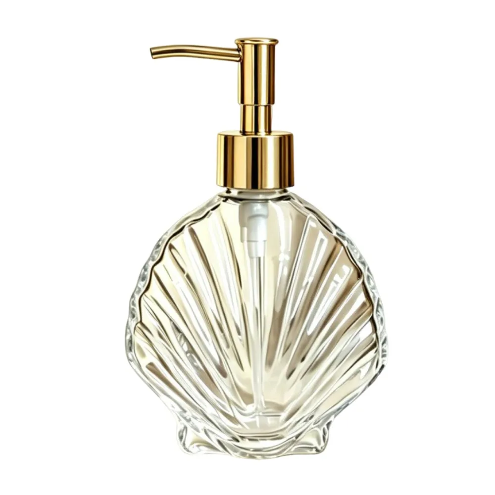 400ml Shell Shaped Soap Dispenser Press Type Glass Liquid Soap Container Reusable Leakproof Hand Sanitizer Holder Kitchen