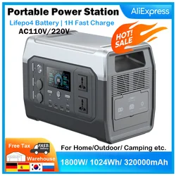 1024Wh Home Emergency, 1800W Portable Power Station,220V, Lifepo4 Battery, Pure Sine Wave,For Home and Camping,Easy to Carry