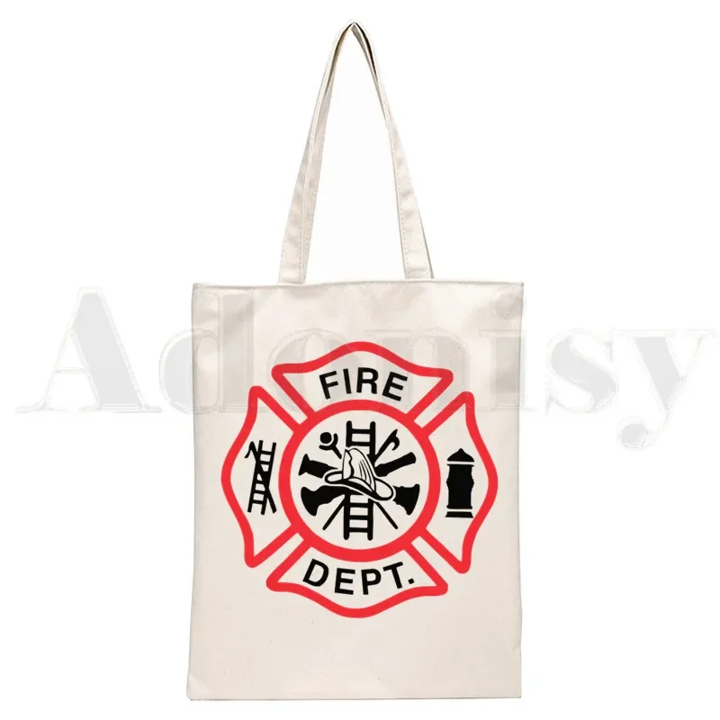 Bolso de mano de lona de bombero para mujer, bolsa de compras ecológica, bolso de hombro de punto de rescate de gran capacidad, bolso de bombero plegable