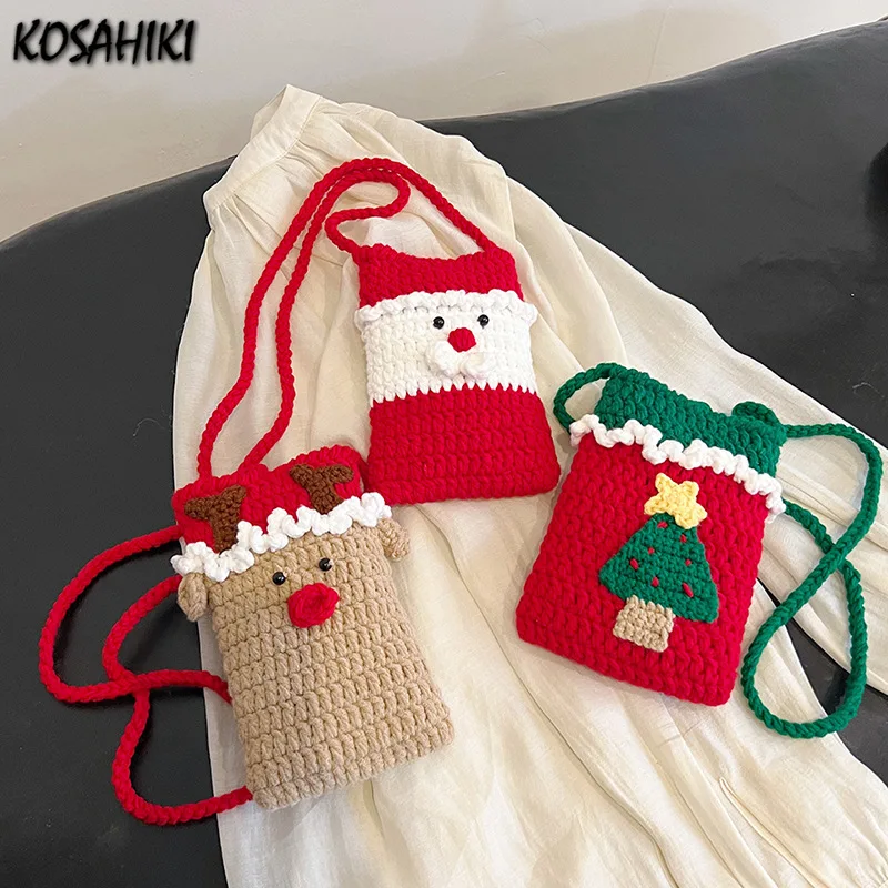 

Mini Cellphone Bags Women Luxury Patchwork Knitted Kawaii Cartoon Design Shoulder Bags Women Y2k Crochet Chic Crossbody Handbags