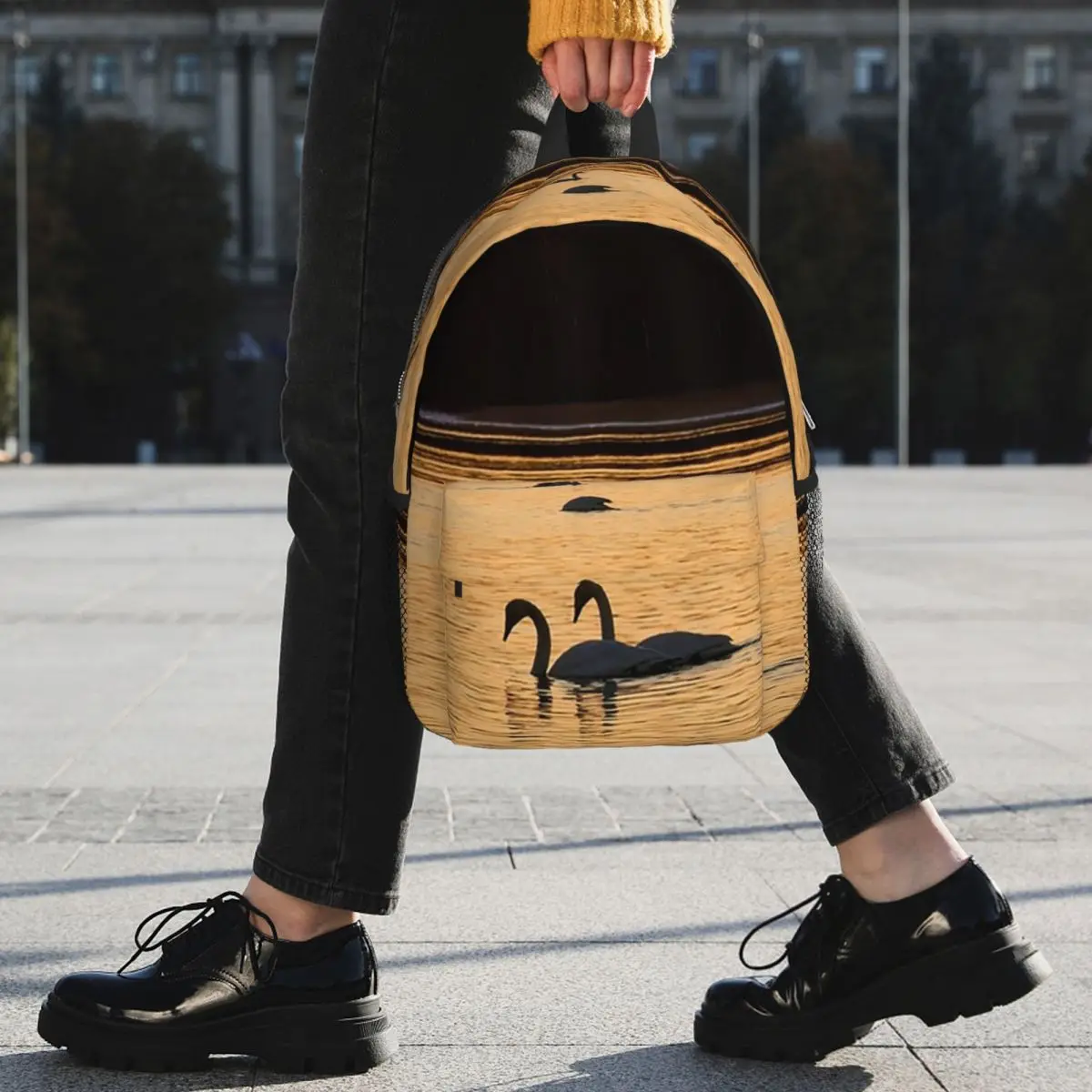 Two Swan With Sunset In Pond Backpack Student BookBag Children School Bag Computer Shoulder Bags for Boys Girls