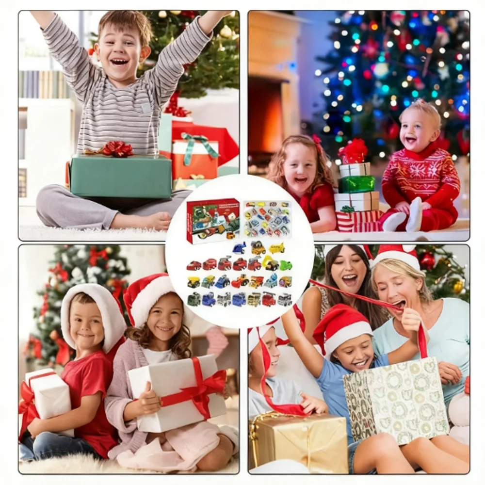 Novo calendário do advento de natal das crianças 24 pçs caixa cega conjunto cena temática puxar para trás carros aviões brinquedos perfeito requintado caixa de presente