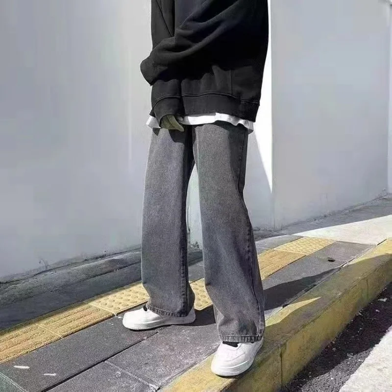 ربيع الرجال بلون فضفاض Sweatpants Y2K الشارع الشهير مستقيم واسعة الساق بنطلون 2025 جديد سراويل أنيقة الكورية