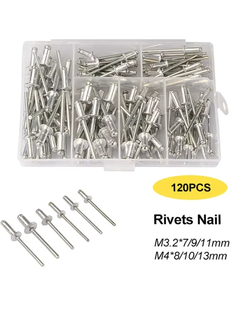 Set Rivettatrice Professionale per Impieghi Gravosi con Pistola Rivettatrice e Kit Assortito di 120 Rivetti a Strappo, Utensili Manuali, Attrezzo per Rivetti a Dado