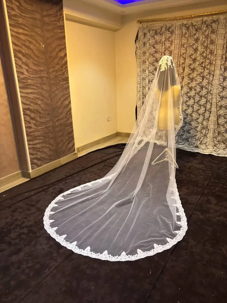 كاتدرائية الحجاب الدانتيل طرحة الزفاف الأبيض الزفاف كيب اليدوية لوازم الزفاف اكسسوارات الزفاف أغطية الرأس