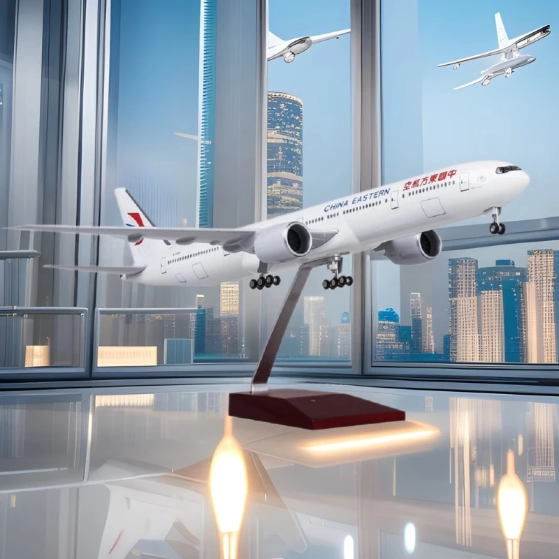 

47CM Scale Aircraft Diecast B777 China Eastern Airlines Resin Model Airplane Adults Fun With Lights And Base Children Toy Planes