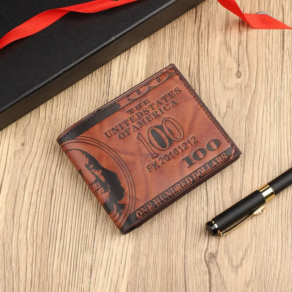 Vintage 100 US Dollar Pattern Men's Wallets Zipper Multi-Functional Leather Wallet Coin Pocket Daily Use