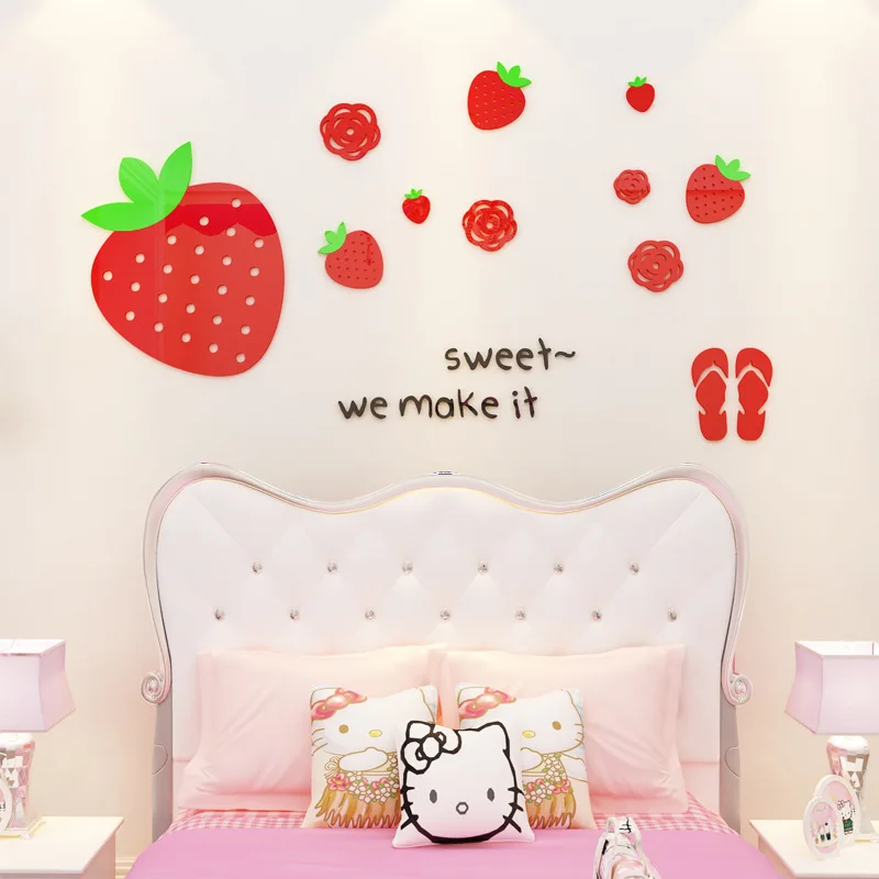 Cartoon Strawberry Wall sticker Living room Dining room Decorative paster Fruit watermelon Self adhesive Wall sticker Home decor