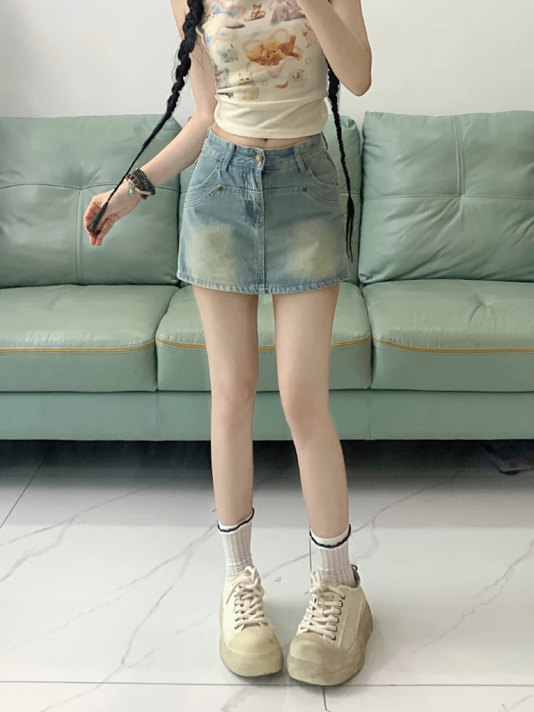 Jupe trapèze taille haute jupe en jean pour femme pantalons ort fille chaude trajet d'été coréen Sle Zipper ket Design Jeans...