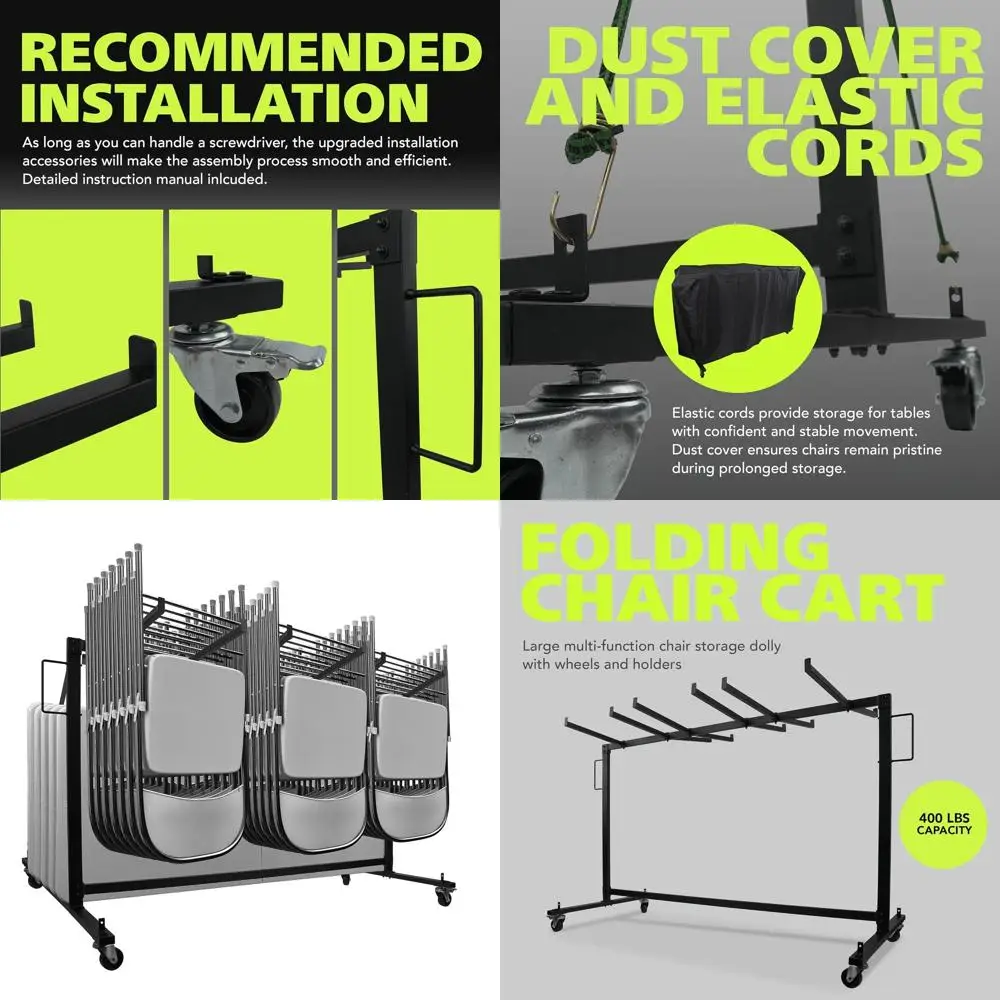 olding Chair Rack, 400 LBS acity, Heavy-Duty Chair Cart or 42 Chairs or 12 Tables, Multi-unction Chair Storage Dolly with Wheels