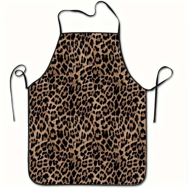 1pc Classic Leopard Print Apron, designed with retro wild leopard pattern, suitable for baking, painting, cleaning and cooking