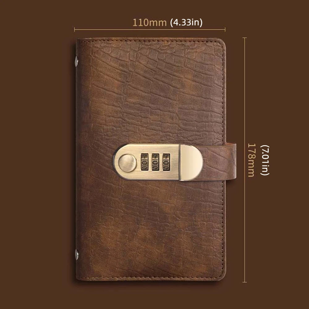 With Password Lock Saving Money Binder Wallet Storage Imitation Crocodile PU Leather Planner Organizer A6 50Sheets Account Book