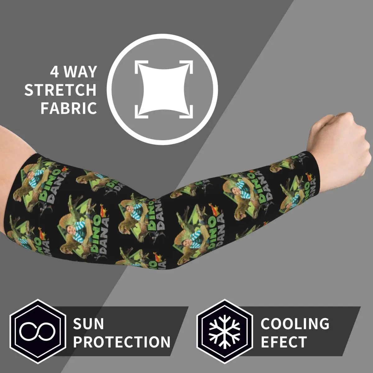 Dino Dana Echte Armstulpen für Herren und Damen, Sonne, UV-Schutz, Tattoo-Abdeckung, Sport, Kühlung, Radfahren