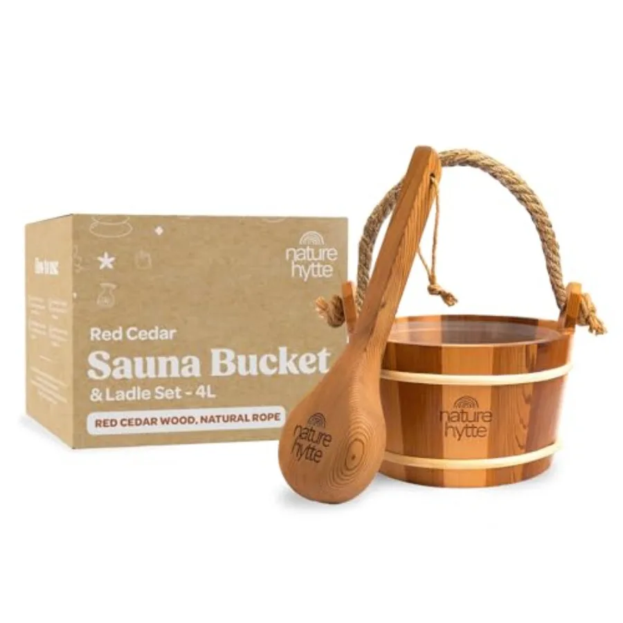 

Red Cedar Sauna et and Ladle Set 4L Gallon - Naal Rope Handle - Premium Red Cedar Wood - Naal Aroma - Ele Gift-Rea Pkaging