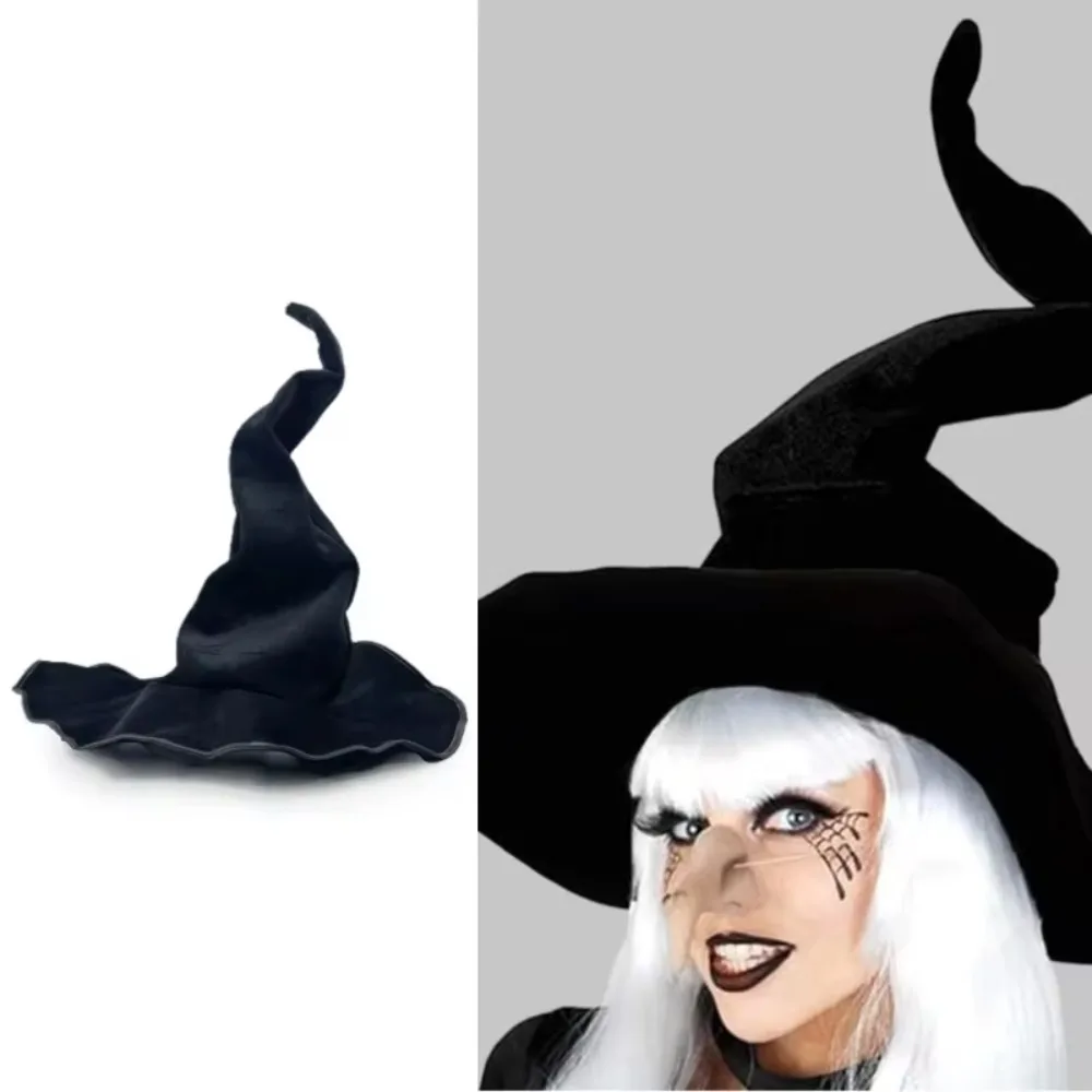 

D5 Vintage Halloween Woman Witch Hat Costume Wool Knit Hat for Party Coseplay Christmas Mask Hat Festival Decoration Accessories
