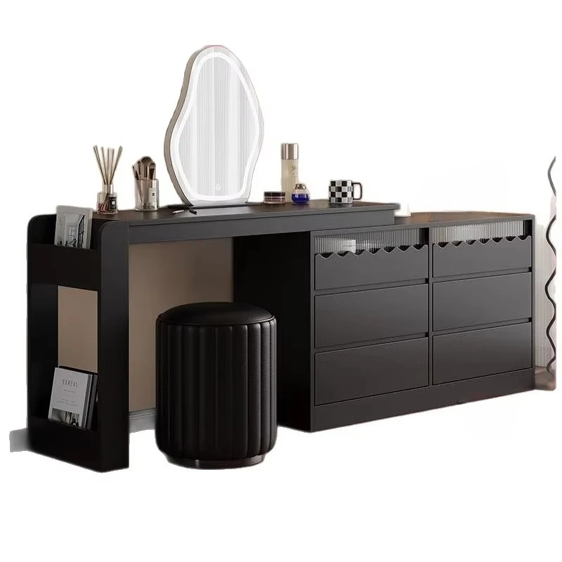 

Современный роскошный комод 2-в-1, выдвижной черный комод для макияжа из цельного дерева