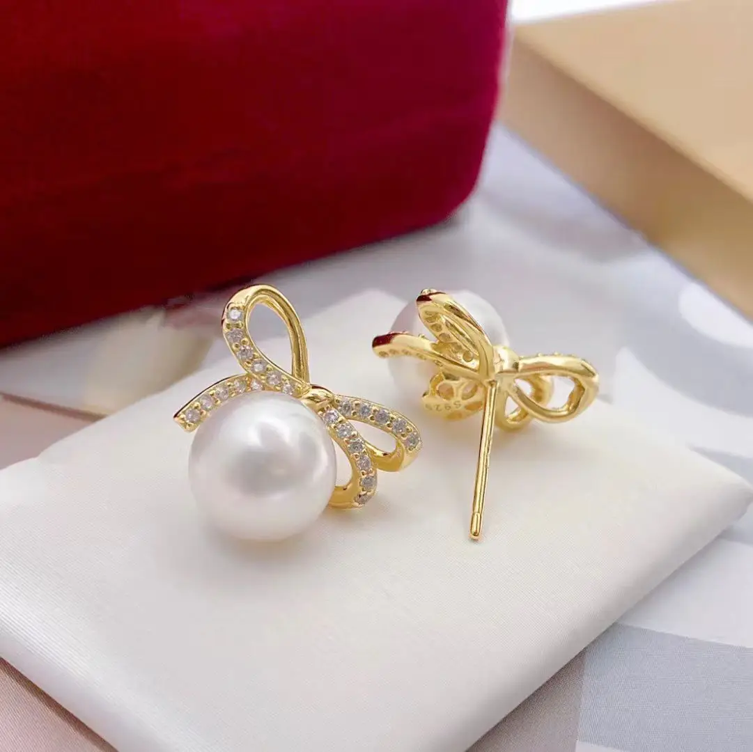 القوس عقدة S925 فضة أقراط جبل النتائج إعدادات قاعدة تصاعد أجزاء ملحق ل 8-9 مللي متر اللؤلؤ 5 زوج/وحدة #3