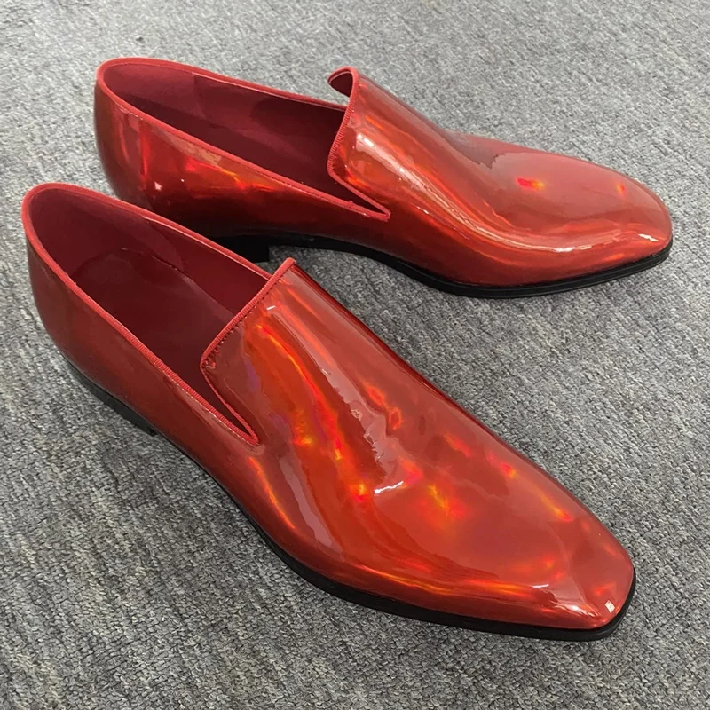 

LOUBUTEN Fashion Shiny Red Shoes Men Patent Leather Loafers Italian Dress Shoes Men Casual Shoes Party And Prom Shoes