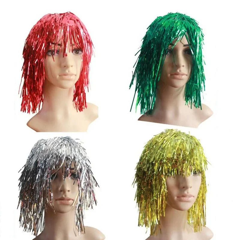 Women Men Paillette Sequin Colorful Rain Wire Tassel Wig Props Party Head Wear Cosplay Costume    Decoration Christmas