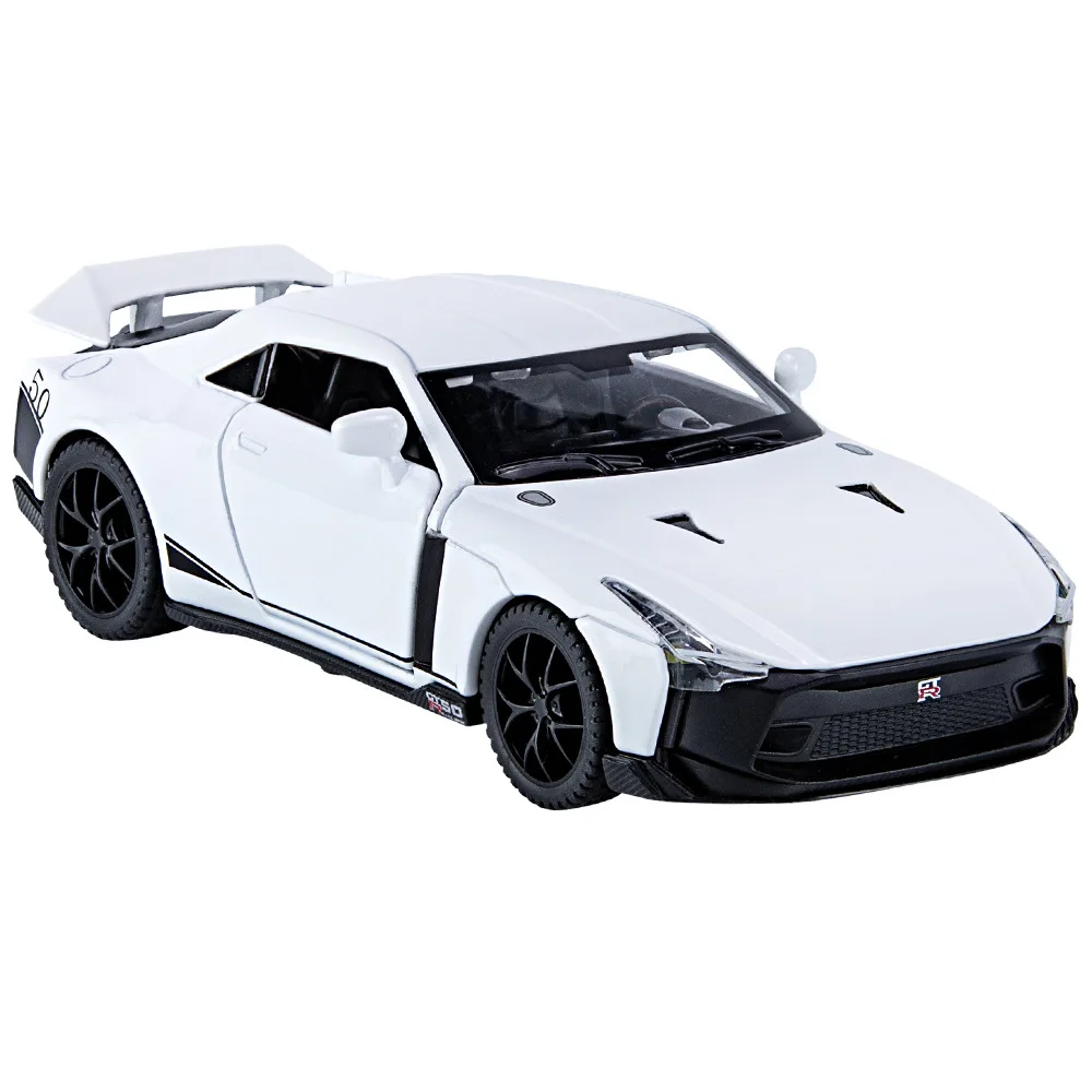 موديل سيارة لعبة Diecast من نيسان GTR50 ، سبيكة سوبركار ، سحب خلفي ، ضوء صوت ، مجموعة هدايا ، 1:32