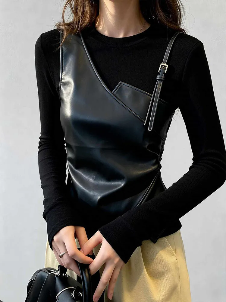 

Женская облегающая футболка больших размеров с завязкой на талии, популярная женская футболка из двух предметов, длинная све, зимняя, обычная