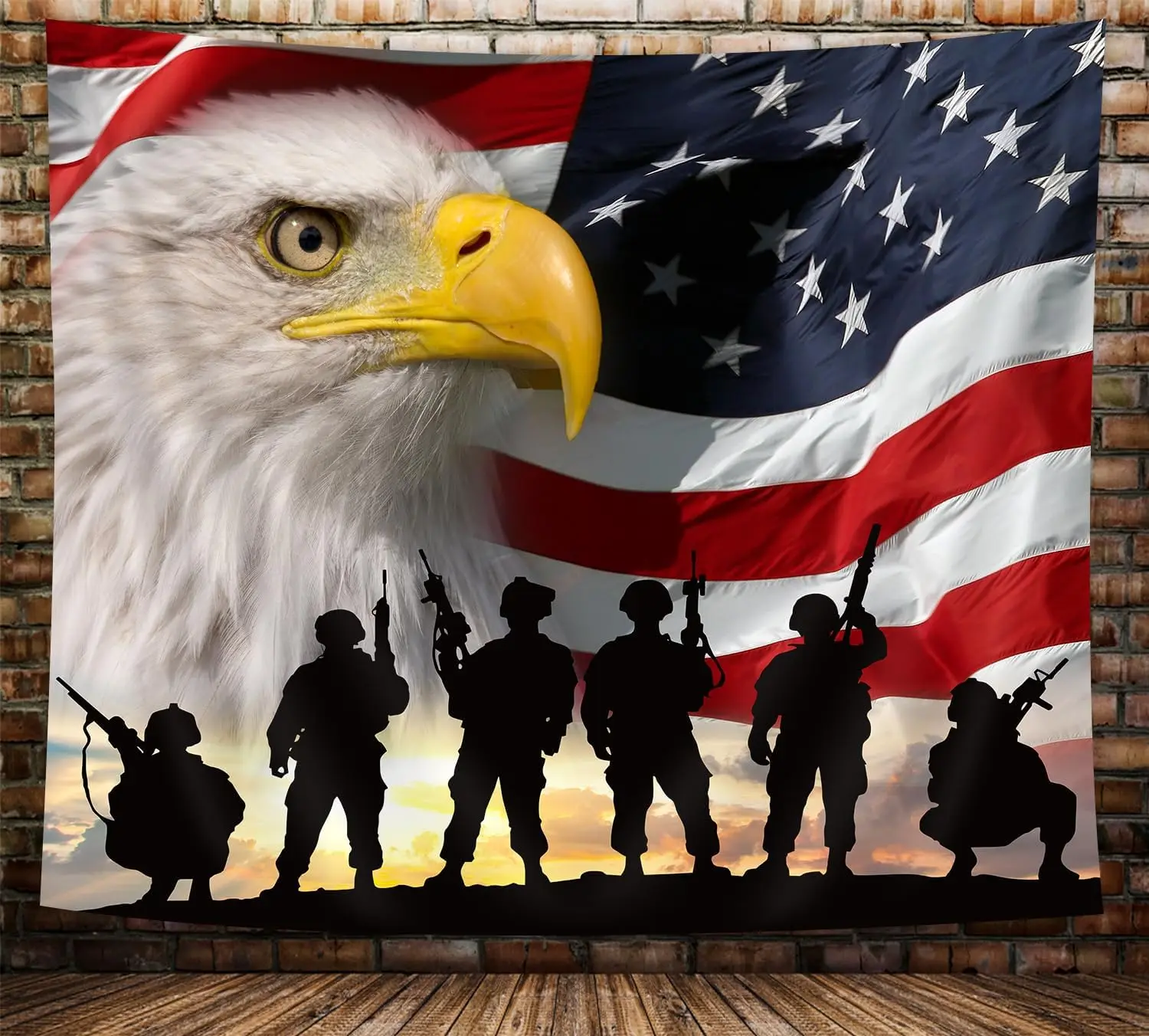 American Flag Military Soldiers Tapestry – Patriotic Eagle & Sunset Wall Hanging for Living Room, Bedroom, Dorm & Man Cave Decor 5