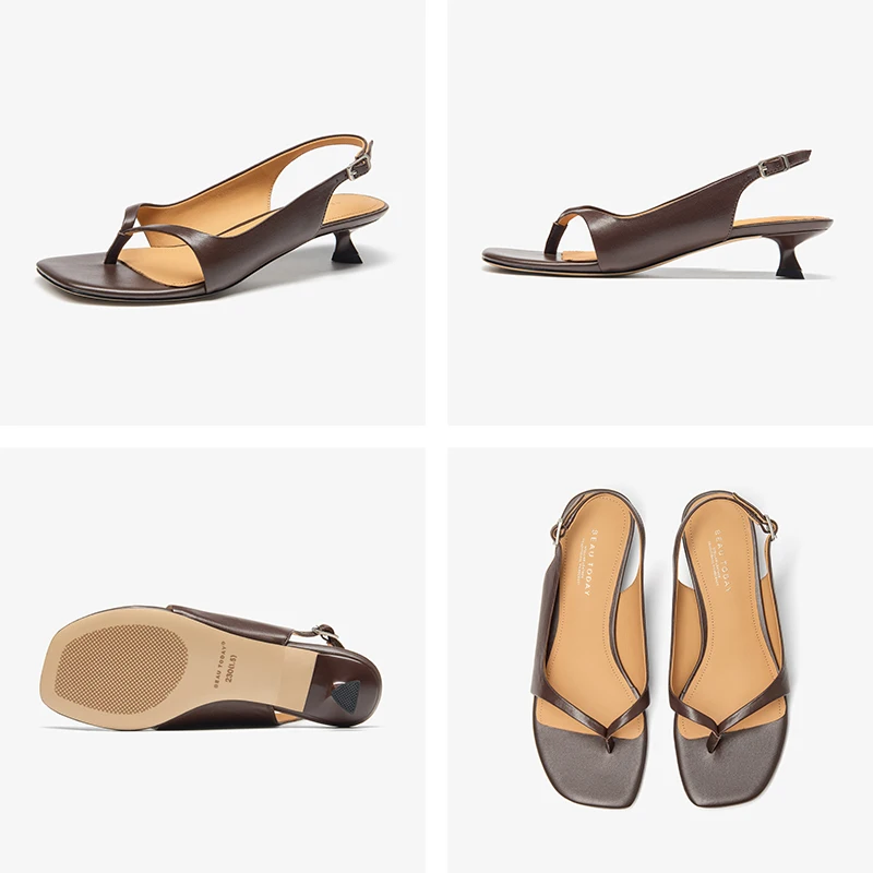 BEAUTODAY Casual Sandals Women Sheepskin Solid Color Square Toe Flip Flop Pumps Back Buckle Strap Ladies Shoes Handmade MS3D037 image 6