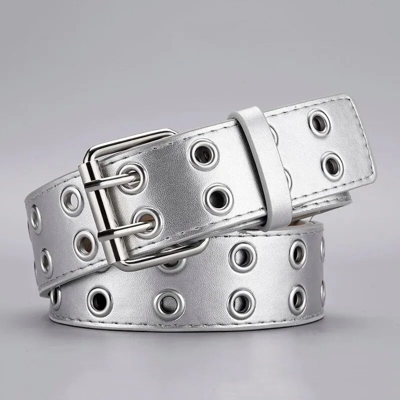 1pc frauen Gürtel Trend Einfache Doppel Loch Männer Gürtel Punk Hip Hop Rock Stil Subkultur Y2K Gürtel Punch freies Gürtel für Männer und Frauen
