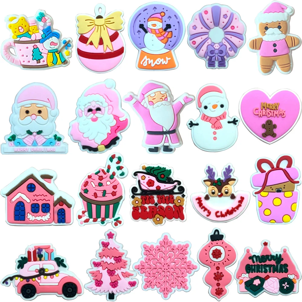 

Cute Pink Christmas Shoe Charms Decoration for Crocs Pin Accessories Charms Bracelet Wristband DIY Shoe Party Gifts