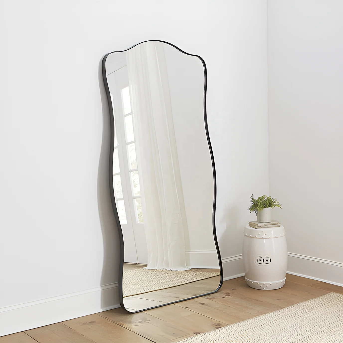 Modern Design Full-Body Dressing Wall-Mounted Floor Mirror 199x96.5cm Black Metal Tempered Explosion-Proof Fast Delivery