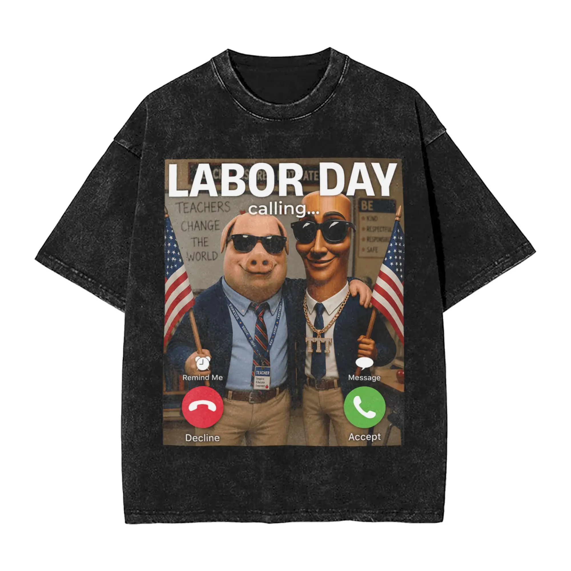 Brainrot Tung Sahur John Pork Meme Labor Day Funny Teacher T Shirt Men Cotton T-Shirt O Neck Tees Short Sleeve Tops Plus Size