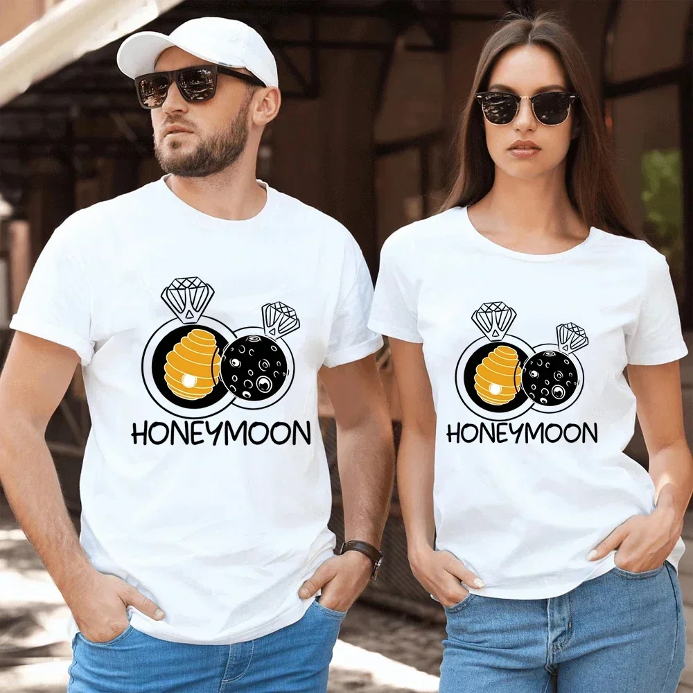 Honeymoon Sweet Couple Tshirt Honey Diamond Ring Graphic T Shirts Harajuku Korean Top Oversize Tees  Kawaii Clothes for Couples