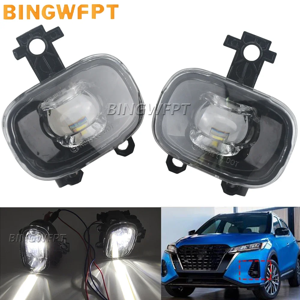 Car Right + Left LED Lens Fog Light Daytime Running Lamp 12V for Nissan X-trail Rogue 2021 2022 2023  Nissan Kicks 2021 2022