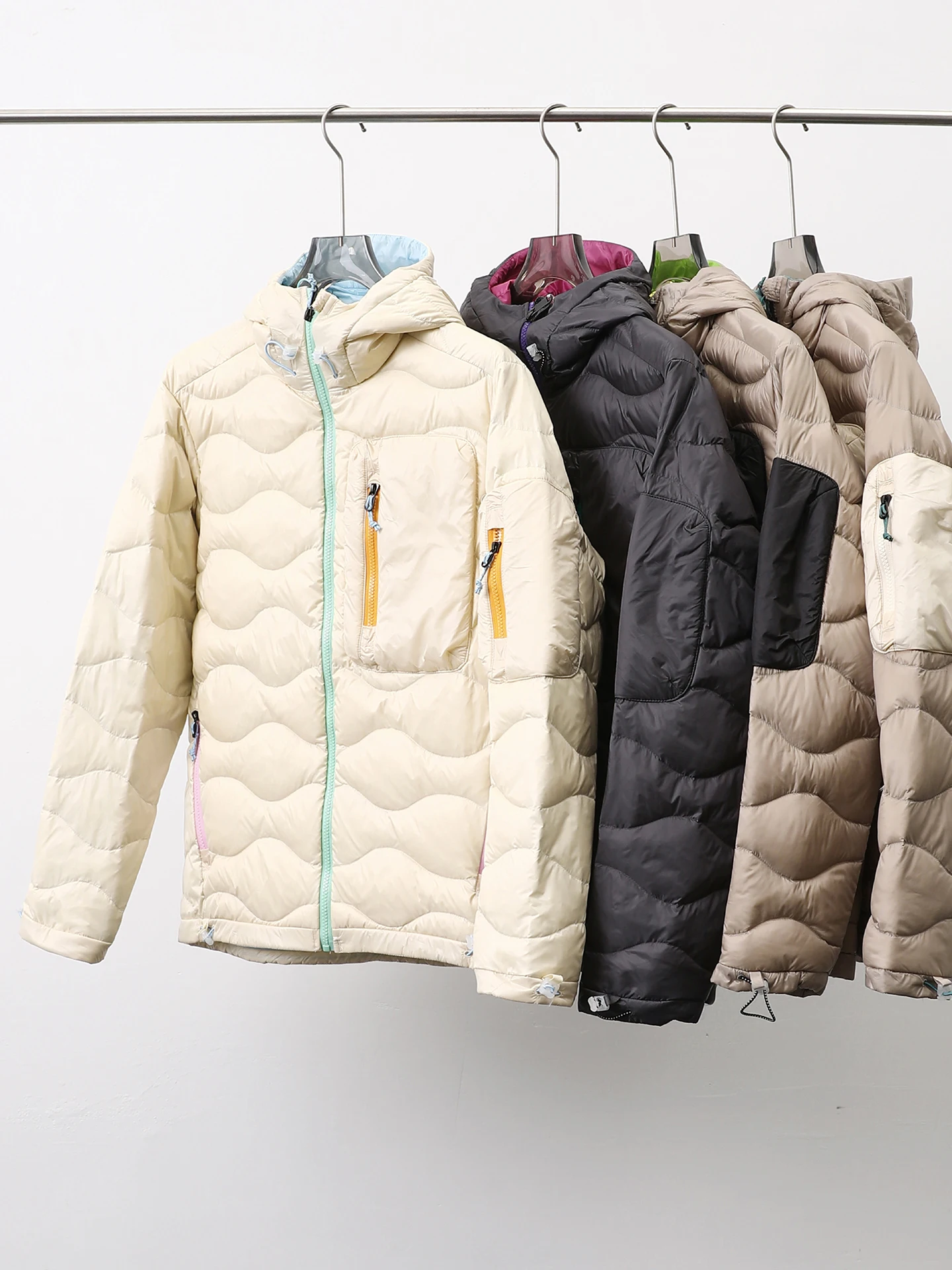 

Japanese Sle Spliced Color Blo down Jaet Men's Women's Autumn Winter Lightweight Warm 85 White Du down Hooded Coat