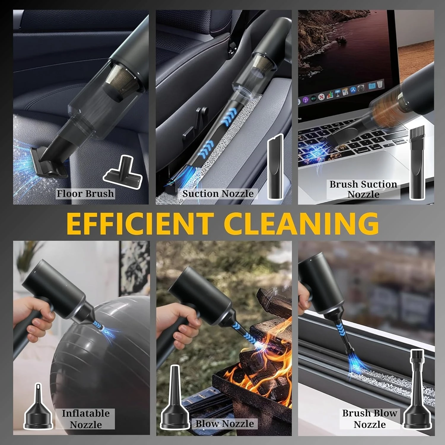 Car Vacuum Cordless Handheld Vacuum Cleaner Mini Portable Car Vacuum Brushless Motor Rechargeable Type C Blower Inflator Deflator view 4