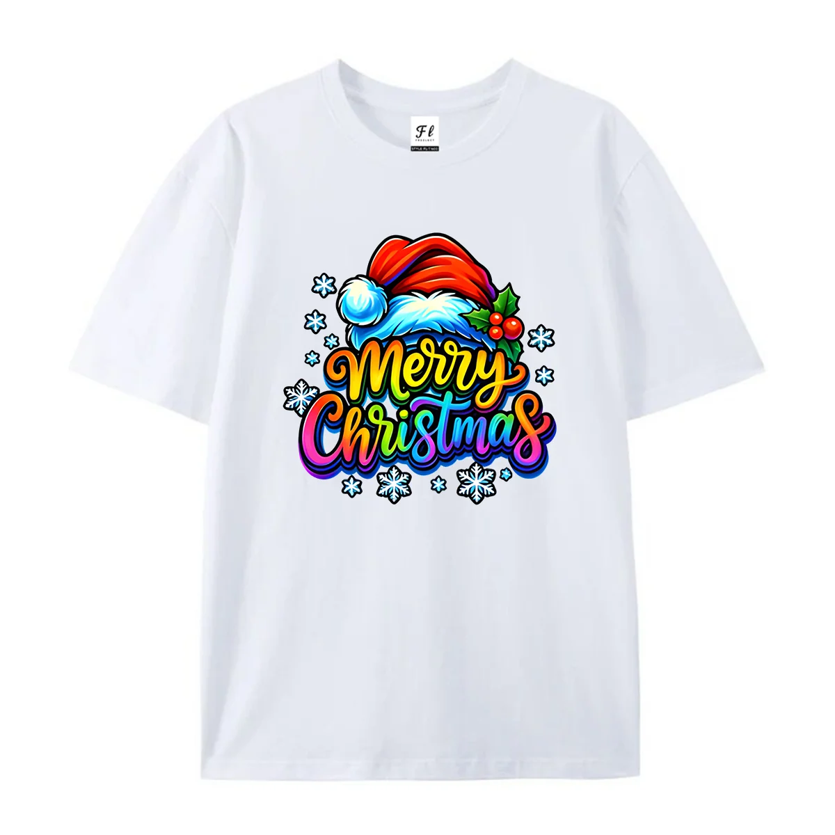 Women Merry Christmas Graffiti Letter Print Short Sleeve T Shirt Santa Hat Snowflake Holly Graphic Tee Casual Holiday Cotton Top