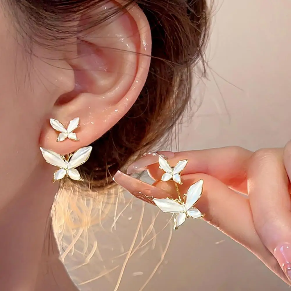 1 Pair Stud Earrings for Women, Double Butterfly Front Back Earrings, Integrated Design Stable Fit Ear Studs, French Style Earri
