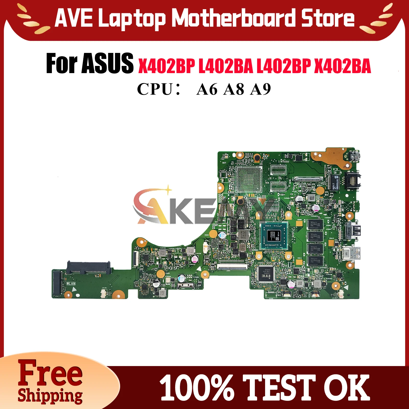 

E402BA Laptop Motherboard For ASUS EeeBook E402BP L402BP E402B L402BA X402BA E402BA X402BP Mainboard With A6 A8 A9 CPU tests OK