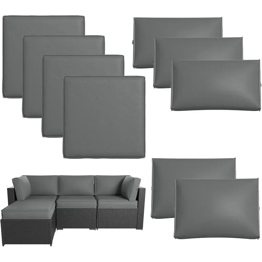 9-Piece Grey Outdoor Furniture Set with Thick, Water-Resistant Patio Sofa Cushions