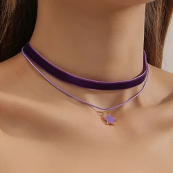 Gothic Double Layers Velvet Choker Chain Women Neck Chain Star-shaped Pendant Necklace Fashion Collar Punk Jewelry