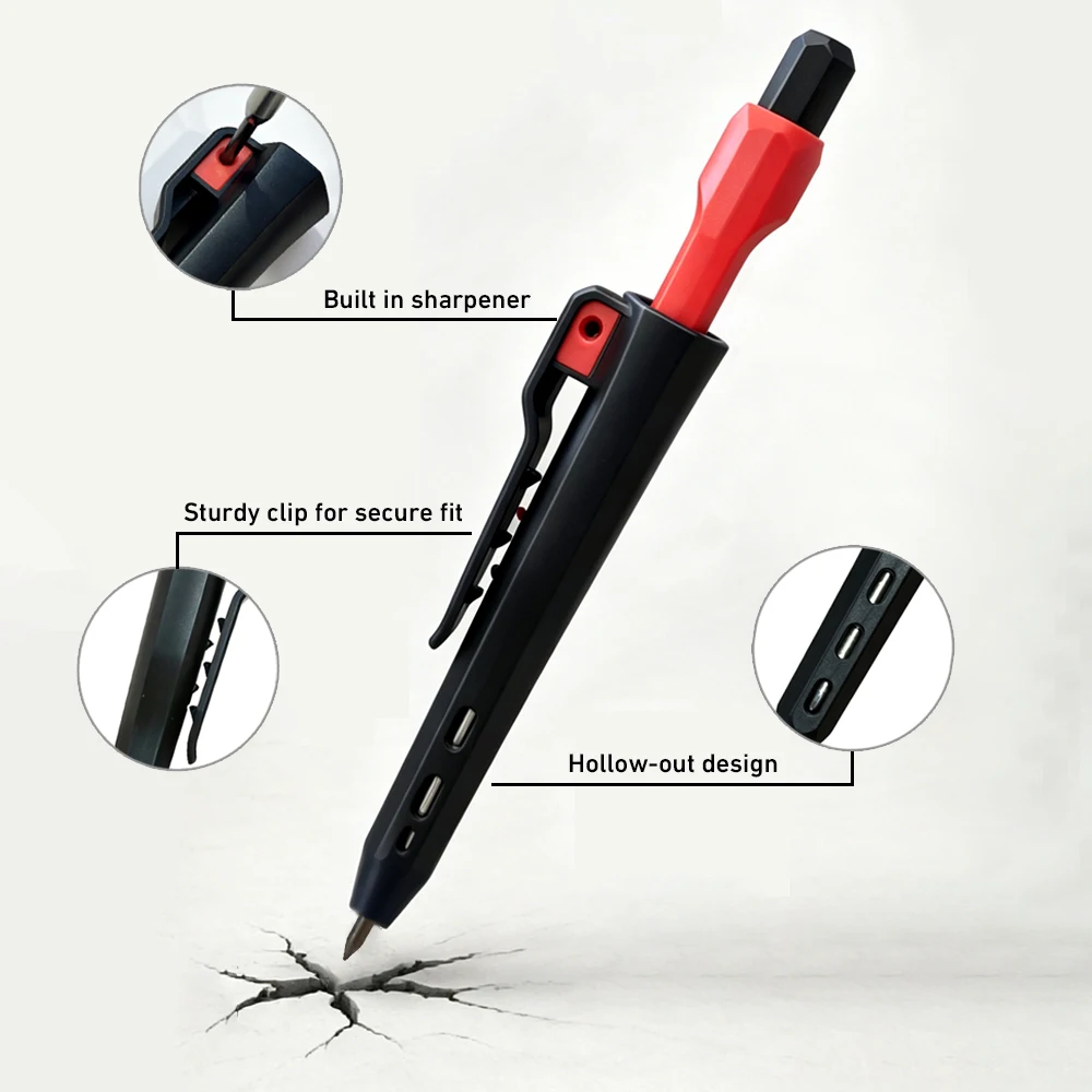 Professional Mechanical Carpenter Pencil Set with 2box Leads, 2.8mm Deep Hole Woodworking Marking Pencil Architects Drawing Tool view 3