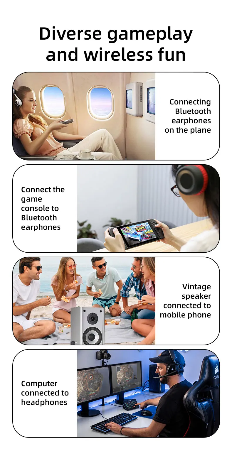 Bluetooth 5.4 Sender Empfänger 2 in 1 Wireless Audio für Auto Musik Kopfhörer Lautsprecher 3,5 mm Klinke AUX Wireless Audio Adapter – Detail 7